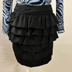Black Tiered Ruffle Mini Skirt